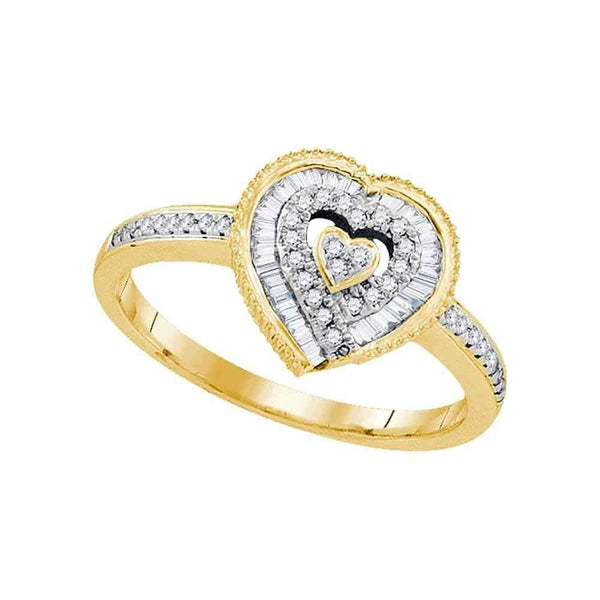 10kt Yellow Gold Women's Round Diamond Heart Love Ring 1/4 Cttw - FREE Shipping (US/CAN)-Gold & Diamond Heart Rings-5.5-JadeMoghul Inc.