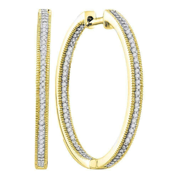10kt Yellow Gold Womens Round Diamond Inside Outside Hoop Earrings 1-2 Cttw-Gold & Diamond Earrings-JadeMoghul Inc.
