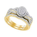 10kt Yellow Gold Womens Round Diamond Oval Cluster Bridal Wedding Engagement Ring Band Set 3/8 Cttw-Gold & Diamond Wedding Ring Sets-7.5-JadeMoghul Inc.