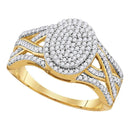10kt Yellow Gold Womens Round Diamond Oval Cluster Twist Ring 1-2 Cttw-Gold & Diamond Cluster Rings-JadeMoghul Inc.