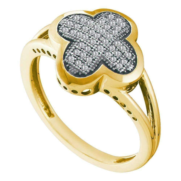 10kt Yellow Gold Women's Round Diamond Quatrefoil Cluster Ring 1/6 Cttw - FREE Shipping (US/CAN)-Gold & Diamond Fashion Rings-5-JadeMoghul Inc.
