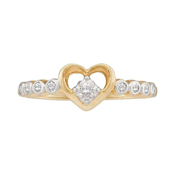 10kt Yellow Gold Women's Round Diamond Slender Heart Ring 1/10 Cttw - FREE Shipping (US/CAN)-Gold & Diamond Heart Rings-5-JadeMoghul Inc.