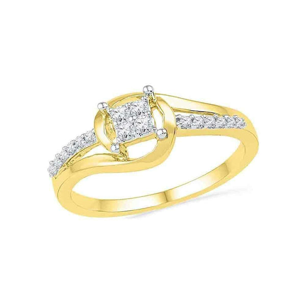 10kt Yellow Gold Womens Round Diamond Square Cluster Bridal Wedding Engagement Ring 1/6 Cttw-Gold & Diamond Engagement & Anniversary Rings-5-JadeMoghul Inc.