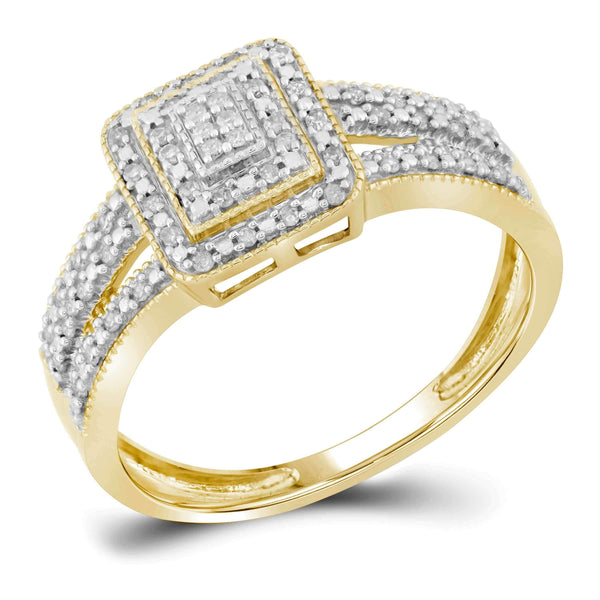10kt Yellow Gold Womens Round Diamond Square Cluster Bridal Wedding Engagement Ring 1/6 Cttw-Gold & Diamond Engagement & Anniversary Rings-6.5-JadeMoghul Inc.
