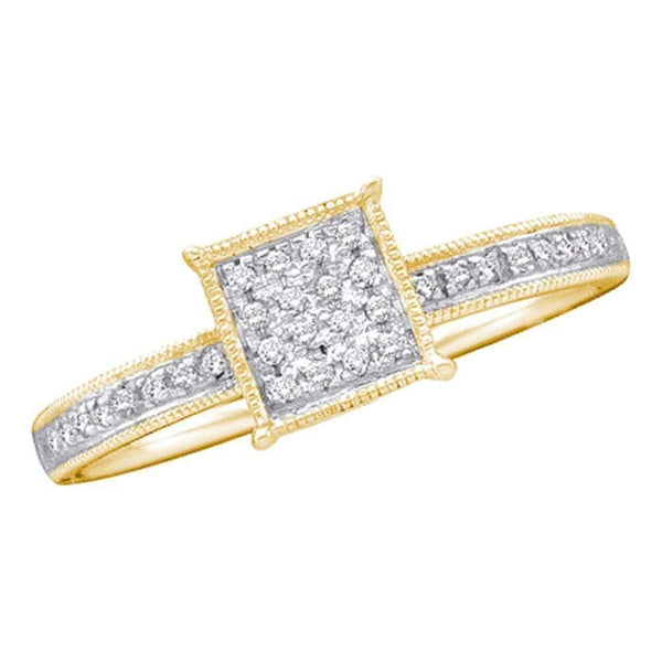 10kt Yellow Gold Women's Round Diamond Square Cluster Ring 1/10 Cttw - FREE Shipping (US/CAN)-Gold & Diamond Cluster Rings-6-JadeMoghul Inc.