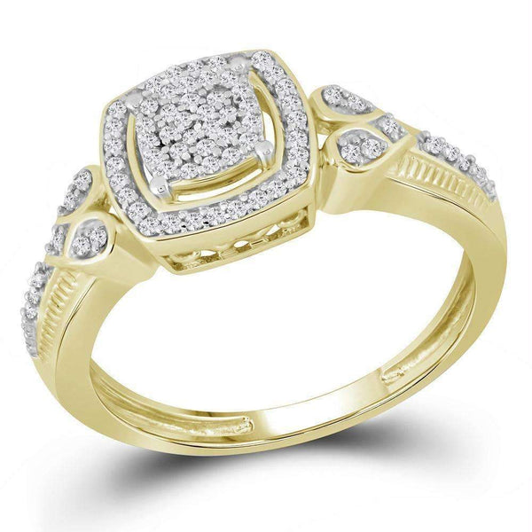 10kt Yellow Gold Women's Round Diamond Square Halo Cluster Ring 1/5 Cttw - FREE Shipping (US/CAN)-Gold & Diamond Cluster Rings-5-JadeMoghul Inc.