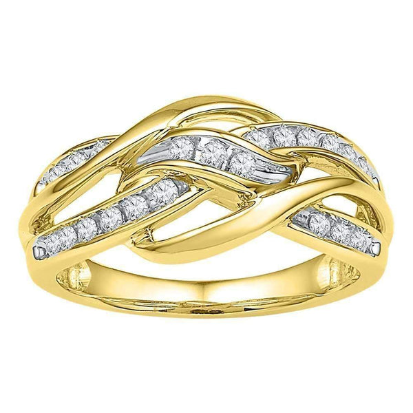 10kt Yellow Gold Women's Round Diamond Woven Knot Strand Band 1/4 Cttw - FREE Shipping (US/CAN)-Gold & Diamond Bands-5-JadeMoghul Inc.