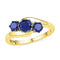 10kt Yellow Gold Women's Round Lab-Created Blue Sapphire 3-stone Ring 1-1/2 Cttw - FREE Shipping (US/CAN)-Gold & Diamond Fashion Rings-5.5-JadeMoghul Inc.