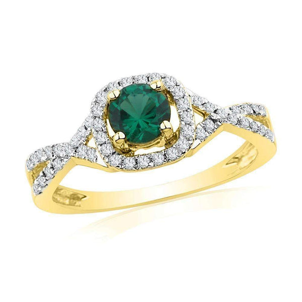 10kt Yellow Gold Women's Round Lab-Created Emerald Solitaire Diamond Ring 3/4 Cttw - FREE Shipping (US/CAN)-Gold & Diamond Fashion Rings-5-JadeMoghul Inc.