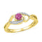 10kt Yellow Gold Women's Round Lab-Created Pink Sapphire Diamond Heart Ring 1/20 Cttw - FREE Shipping (US/CAN)-Gold & Diamond Fashion Rings-5-JadeMoghul Inc.