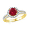10kt Yellow Gold Women's Round Lab-Created Ruby Solitaire Diamond Halo Ring 1-5/8 Cttw - FREE Shipping (US/CAN)-Gold & Diamond Fashion Rings-8.5-JadeMoghul Inc.