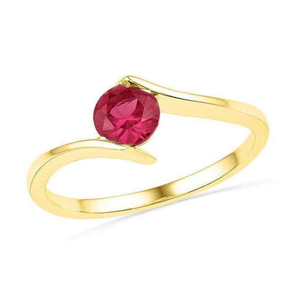 10kt Yellow Gold Women's Round Lab-Created Ruby Solitaire Ring 3/4 Cttw - FREE Shipping (US/CAN)-Gold & Diamond Fashion Rings-5-JadeMoghul Inc.