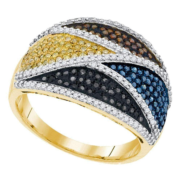10kt Yellow Gold Women's Round Multicolor Enhanced Diamond Fashion Ring 3/4 Cttw - FREE Shipping (US/CAN)-Gold & Diamond Fashion Rings-5-JadeMoghul Inc.
