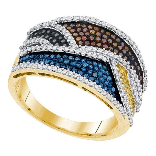 10kt Yellow Gold Women's Round Multicolor Enhanced Diamond Fashion Ring 3/4 Cttw - FREE Shipping (US/CAN)-Gold & Diamond Fashion Rings-5-JadeMoghul Inc.