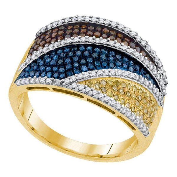 10kt Yellow Gold Women's Round Multicolor Enhanced Diamond Striped Fashion Ring 3/4 Cttw - FREE Shipping (US/CAN)-Gold & Diamond Fashion Rings-6-JadeMoghul Inc.