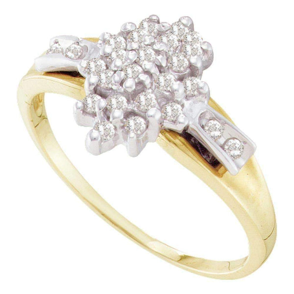10kt Yellow Gold Women's Round Prong-set Diamond Oval Cluster Ring 1/4 Cttw - FREE Shipping (US/CAN)-Gold & Diamond Cluster Rings-5-JadeMoghul Inc.