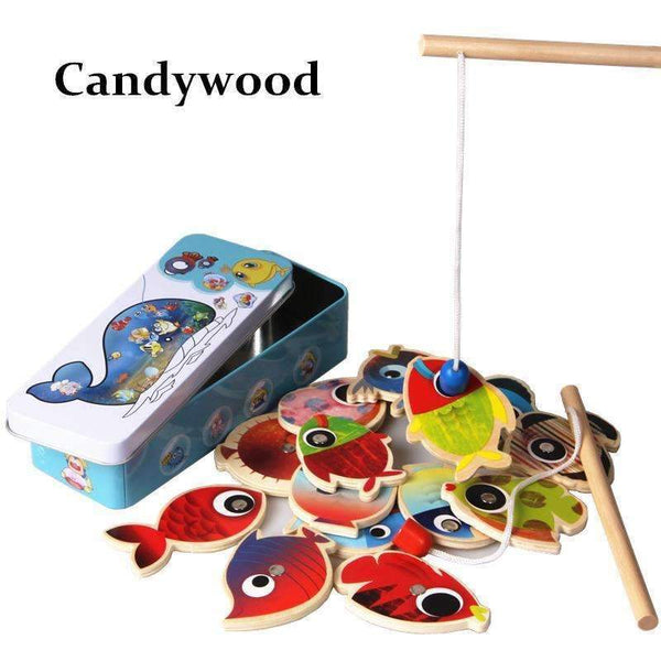 14 Fishes + 2 Fishing Rods Wooden Children Toys Fish Magnetic Pesca Play Fishing Game Tin Box Kids Educational Toy Boy girl--JadeMoghul Inc.
