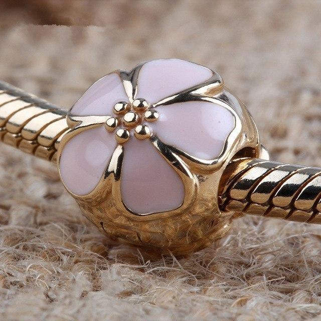 14K Solid Gold Butterfly Cherry Blossom Charms clip beads Fit 925 sterling silver bracelets necklace DIY Assessories GD041-GD049-JadeMoghul Inc.