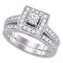 14k White Gold Princess Diamond Solitaire Halo Wedding Bridal Engagement Ring Band Set 1.00 Cttw - FREE Shipping (US/CAN)-Gold & Diamond Wedding Ring Sets-5-JadeMoghul Inc.