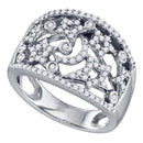 14K White Gold Women's Round Diamond Wide Star Pave-set Cocktail Band Ring 1/2 Cttw - FREE Shipping (US/CAN)-Gold & Diamond Rings-5-JadeMoghul Inc.