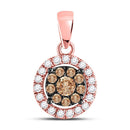 14kt Rose Gold Women's Brown Color Enhanced Diamond Circle Cluster Pendant 1/3 Cttw-Gold & Diamond Pendants & Necklaces-JadeMoghul Inc.
