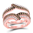 14kt Rose Gold Women's Brown Color Enhanced Diamond Solitaire Enhancer Wedding Band 5/8 Cttw-Gold & Diamond Bands-JadeMoghul Inc.