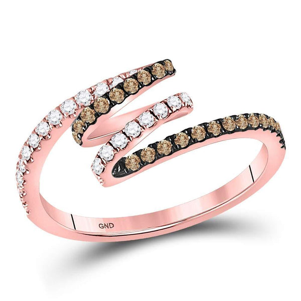 14kt Rose Gold Women's Brown Color Enhanced Diamond Spiral Coil Band Ring 1/3 Cttw-Gold & Diamond Rings-JadeMoghul Inc.