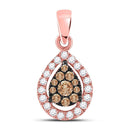 14kt Rose Gold Women's Brown Color Enhanced Diamond Teardrop Cluster Pendant 1/3 Cttw-Gold & Diamond Pendants & Necklaces-JadeMoghul Inc.