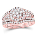 14kt Rose Gold Women's Diamond Cluster Bridal or Engagement Ring Band Set 1.00 Cttw-Gold & Diamond Wedding Jewelry-JadeMoghul Inc.