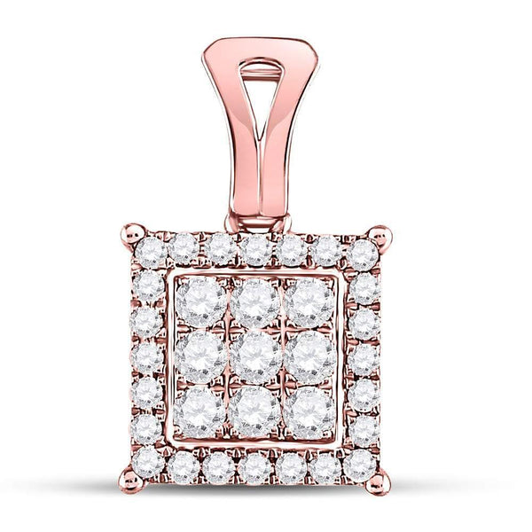 14kt Rose Gold Women's Diamond Cluster Pendant 1/2 Cttw-Gold & Diamond Pendants & Necklaces-JadeMoghul Inc.
