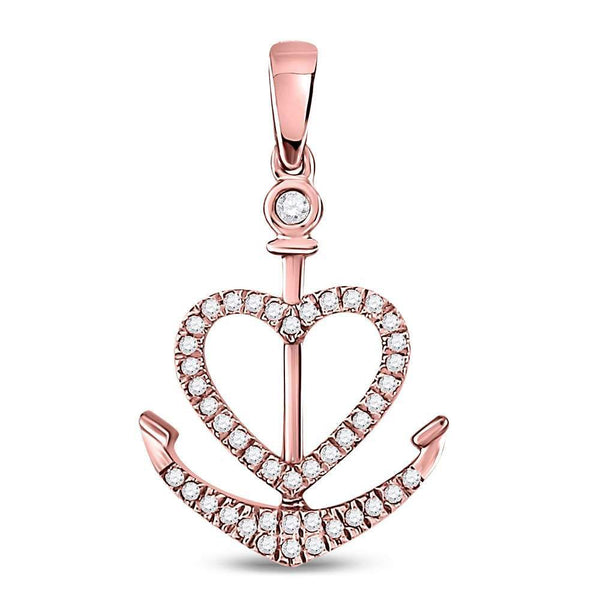 14kt Rose Gold Women's Diamond Heart Anchor Pendant 1/8 Cttw-Gold & Diamond Pendants & Necklaces-JadeMoghul Inc.