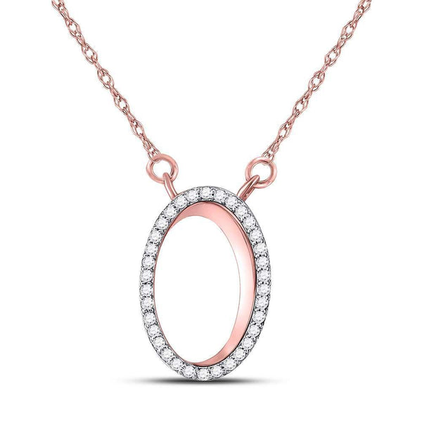 14kt Rose Gold Women's Diamond Oval Pendant Necklace 1/8 Cttw-Gold & Diamond Pendants & Necklaces-JadeMoghul Inc.