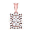 14kt Rose Gold Women's Diamond Vertical Rectangle Cluster Pendant 1/2 Cttw-Gold & Diamond Pendants & Necklaces-JadeMoghul Inc.