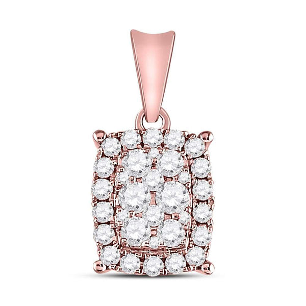 14kt Rose Gold Women's Diamond Vertical Rectangle Cluster Pendant 1/2 Cttw-Gold & Diamond Pendants & Necklaces-JadeMoghul Inc.