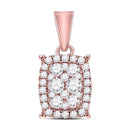 14kt Rose Gold Women's Diamond Vertical Rectangle Cluster Pendant 1/4 Cttw-Gold & Diamond Pendants & Necklaces-JadeMoghul Inc.