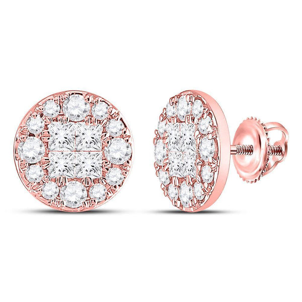 14kt Rose Gold Women's Princess Diamond Soleil Cluster Earrings 1/2 Cttw-Gold & Diamond Earrings-JadeMoghul Inc.