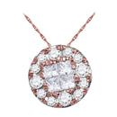 14kt Rose Gold Womens Princess Round Diamond Soleil Cluster Pendant 1-4 Cttw-Gold & Diamond Pendants & Necklaces-JadeMoghul Inc.