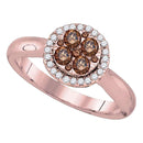 14kt Rose Gold Women's Round Brown Diamond Cluster Halo Bridal Wedding Engagement Ring 1/2 Cttw - FREE Shipping (US/CAN)-Gold & Diamond Engagement & Anniversary Rings-5-JadeMoghul Inc.