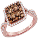14kt Rose Gold Women's Round Brown Diamond Square Cluster Bridal Wedding Engagement Ring 1.00 Cttw - FREE Shipping (USA/CAN)-Gold & Diamond Engagement & Anniversary Rings-JadeMoghul Inc.