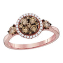 14kt Rose Gold Women's Round Cognac-brown Color Enhanced Diamond Cluster Bridal Wedding Engagement Ring 3/4 Cttw - FREE Shipping (US/CAN)-Gold & Diamond Engagement & Anniversary Rings-5-JadeMoghul Inc.