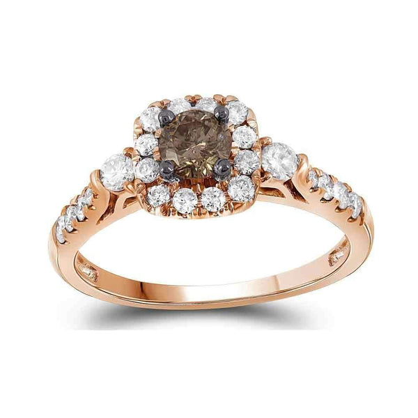 14kt Rose Gold Women's Round Cognac-brown Color Enhanced Diamond Solitaire Bridal Wedding Engagement Ring 3/4-Gold & Diamond Engagement & Anniversary Rings-5-JadeMoghul Inc.