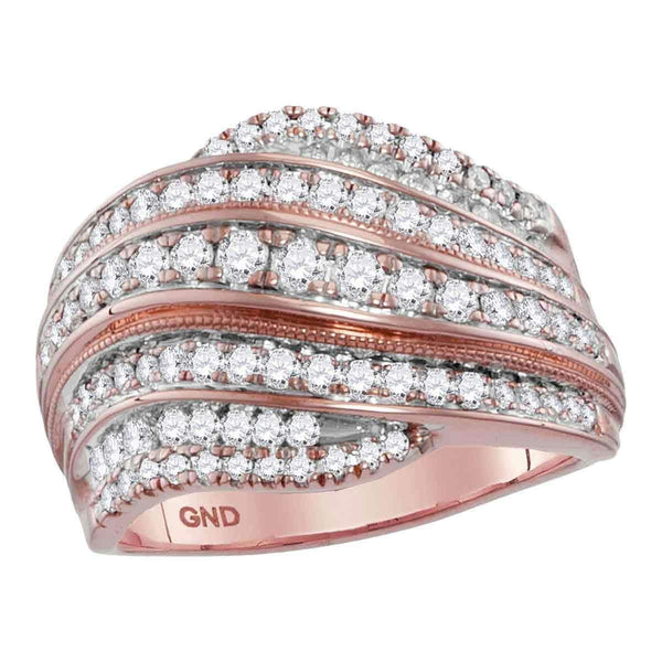 14kt Rose Gold Women's Round Diamond Contoured Stripe Fashion Band Ring 1-1/20 Cttw - FREE Shipping (US/CAN)-Gold & Diamond Bands-5.5-JadeMoghul Inc.