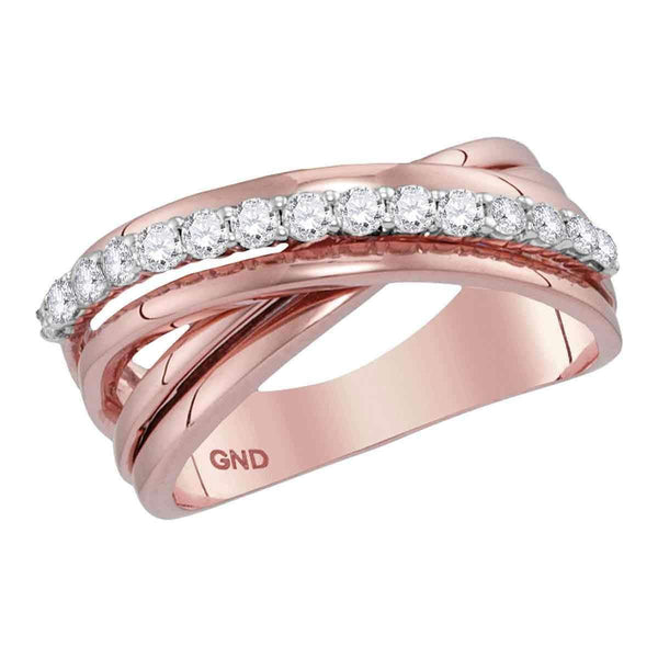 14kt Rose Gold Women's Round Diamond Crossover Band Ring 3/8 Cttw - FREE Shipping (US/CAN)-Gold & Diamond Bands-5-JadeMoghul Inc.