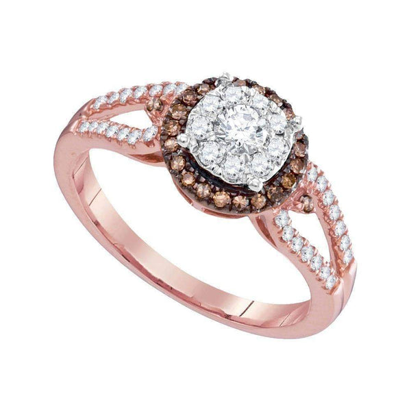 14kt Rose Gold Womens Round Diamond Solitaire & Brown Halo Bridal Wedding Engagement Ring 1/2 Cttw-Gold & Diamond Engagement & Anniversary Rings-8.5-JadeMoghul Inc.