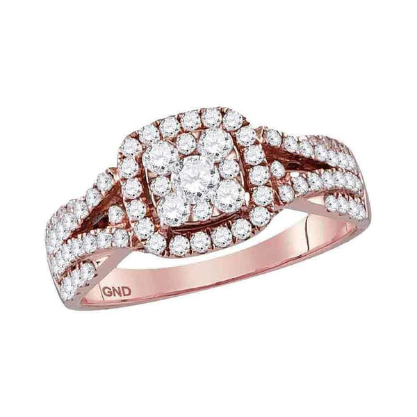 14kt Rose Gold Women's Round Diamond Square Cluster Bridal Wedding Engagement Ring 1.00 Cttw - FREE Shipping (US/CAN)-Gold & Diamond Engagement & Anniversary Rings-5-JadeMoghul Inc.