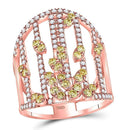 14kt Rose Gold Womens Round Yellow Diamond Open Strand Cocktail Ring 1-1-2 Cttw-Gold & Diamond Fashion Rings-JadeMoghul Inc.