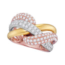 14kt Tri-Tone Gold Women's Diamond Woven Strand Band Ring 1-1/3 Cttw-Gold & Diamond Rings-JadeMoghul Inc.