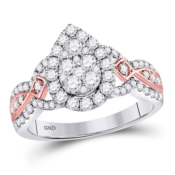 14kt Two-tone Gold Women's Diamond Teardrop Cluster Bridal or Engagement Ring 1.00 Cttw-Gold & Diamond Wedding Jewelry-JadeMoghul Inc.