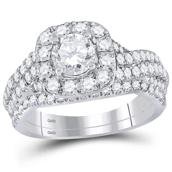 14kt Two-tone Gold Womens Round Diamond Bridal Wedding Engagement Ring Band Set 1-3-4 Cttw-Gold & Diamond Wedding Ring Sets-JadeMoghul Inc.