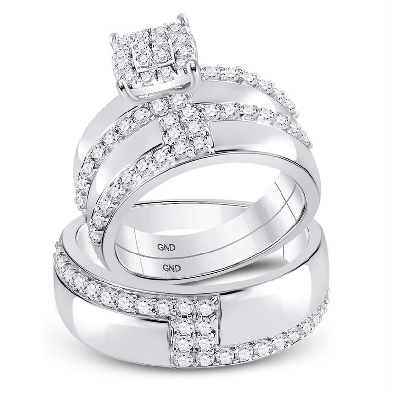 14kt White Gold His & Hers Diamond Cluster Bridal Wedding Ring Band Set-Gold & Diamond Wedding Jewelry-5.5-JadeMoghul Inc.